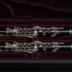 Two step-up clarinets in an open velvet-lined case