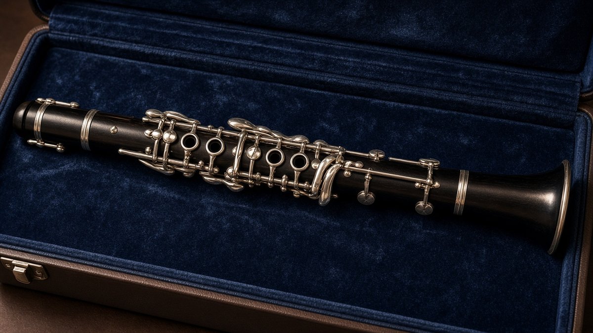Intermediate clarinet in an open case with blue velvet lining